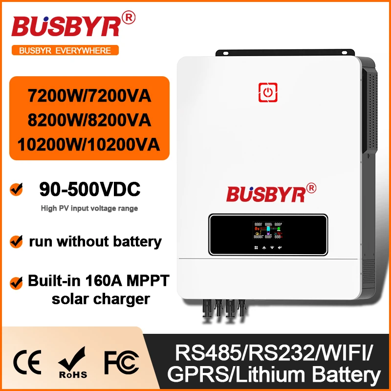 

10.2KW 8.2KW Hybrid Solar Inverter 48V 230Vac On Grid Off Grid Pure Sine Inverter Built Dual 160A MPPT Solar Charge Controller