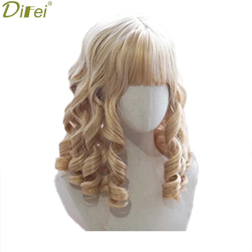 Wig penutup kepala rambut sintetis gadis Lolita boneka Retro istana Perancis elegan cantik rambut palsu Romawi