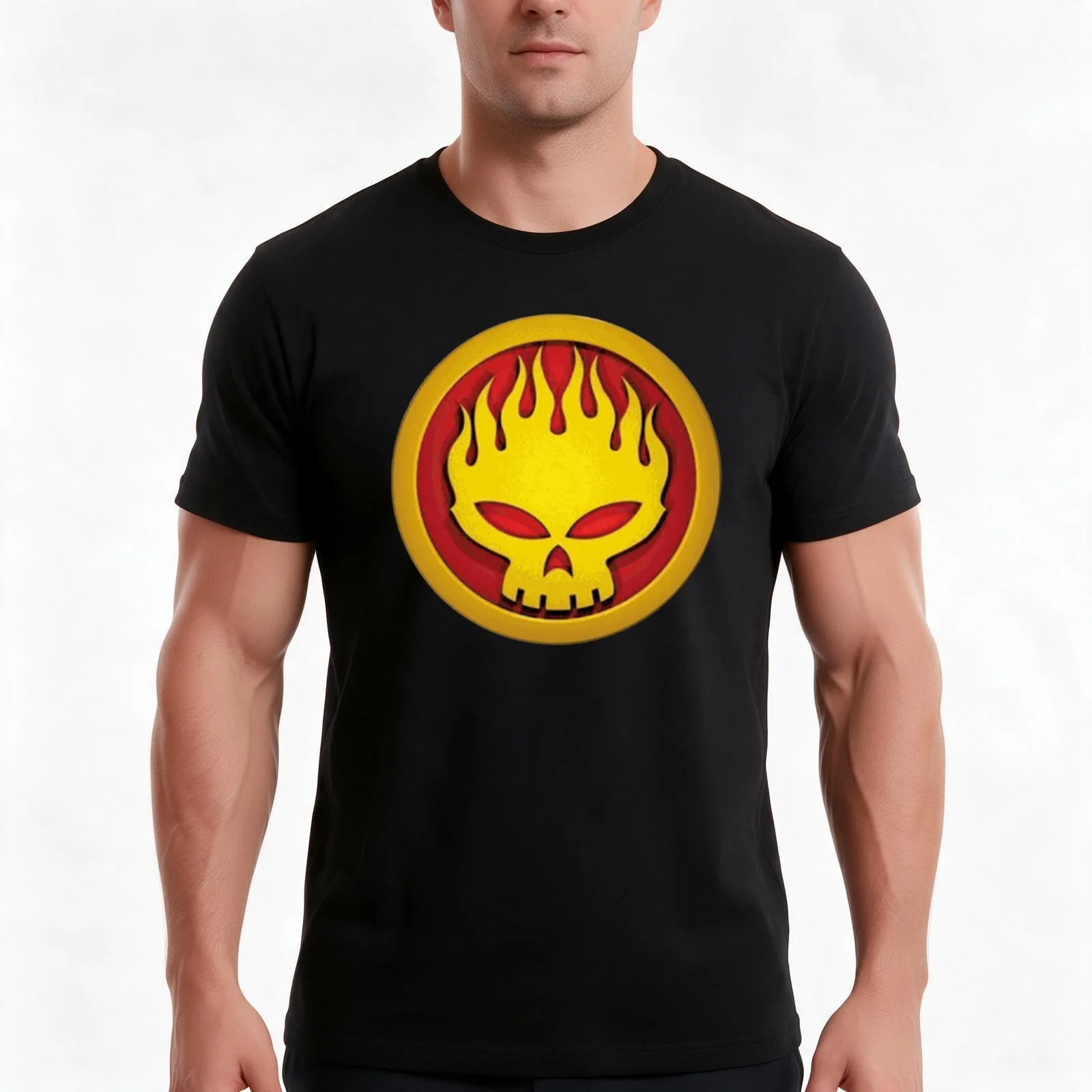 Vintage Flaming Head T-Shirt, Summer Casual Cotton Tee, Oversized Streetwear Tops, Vintage Graphic Print, Loose Fit Short Sleeve