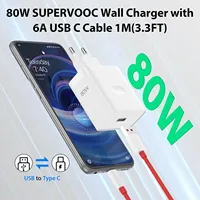 For OnePlus 80W SuperVOOC EU Fast Wall Charger for OnePlus 10 11 12 Nord CE 2 3 Lite OPPO realme 10 GT NEO 2 3 Type C USB Cable