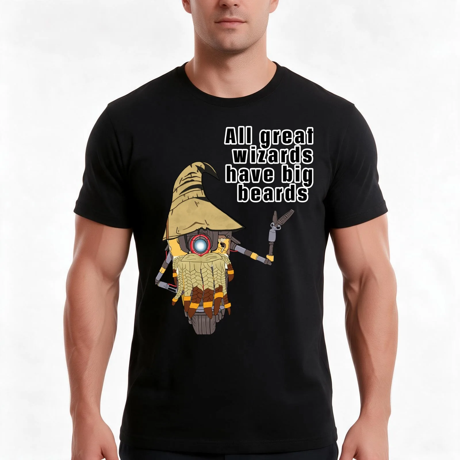 Claptrap says all great wizards have big beards T-Shirt, Summer Casual Cotton Tee, Oversized Streetwear Tops, Unisex Men Women