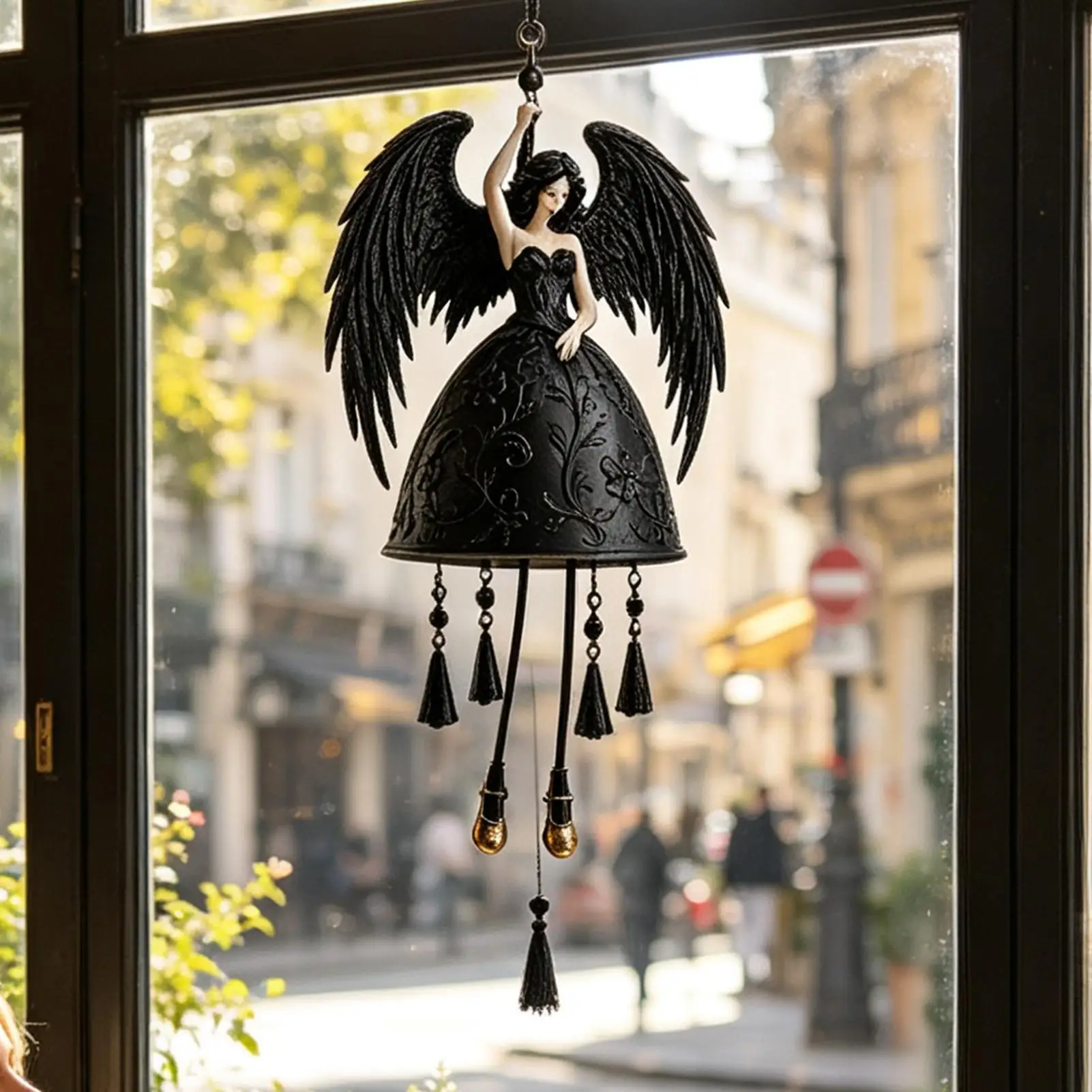 Dark Angel Wind Chime Hangable Halloween Accent Home Decor Dark Angel Gothic Wind Chimes for Garden Front Door Porch Balcony