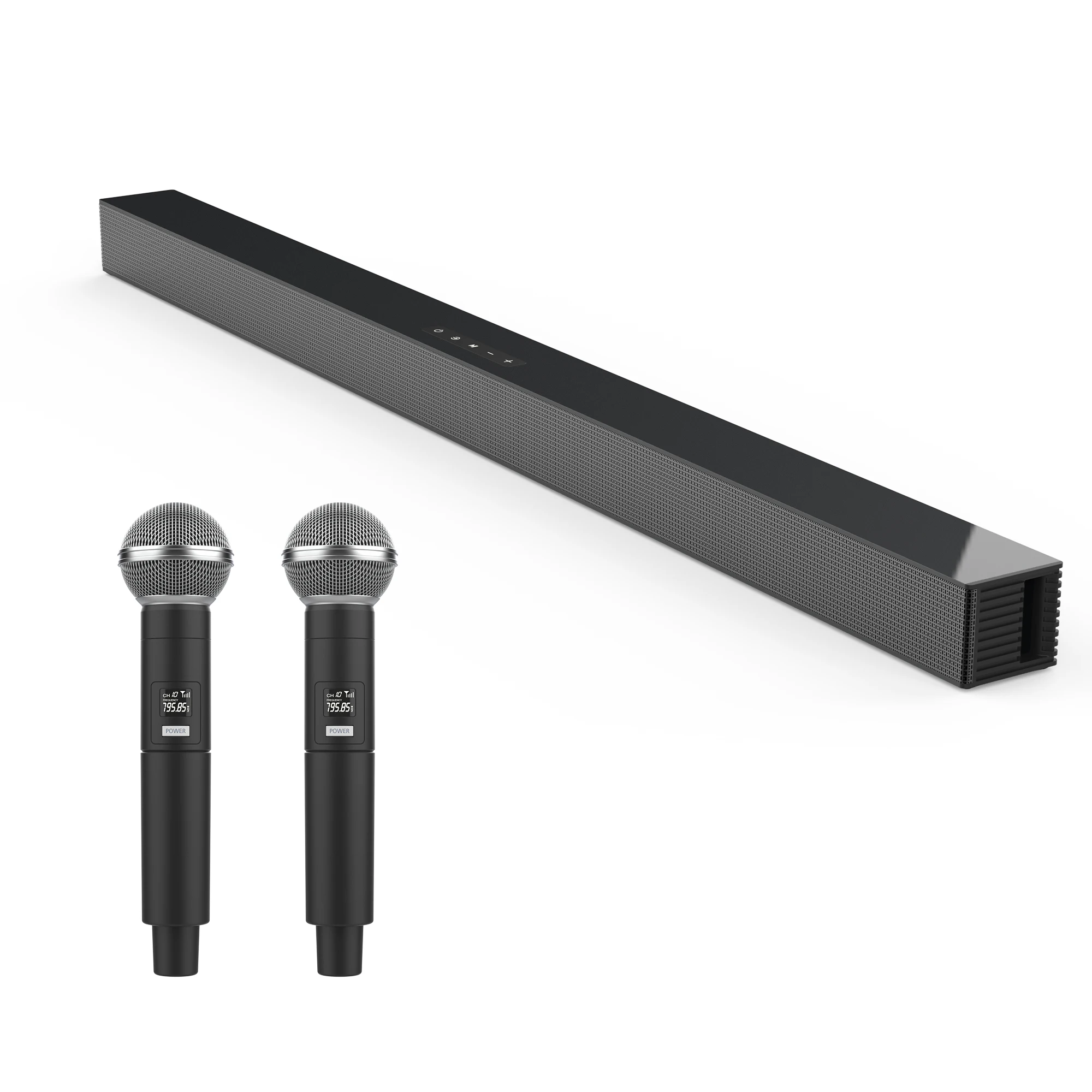 Wireless Soundbar with 2 Wireless Mics, BT 5.0 TV Speaker Support HDMI ARC Optical AUX USB for Home Theater Karaoke