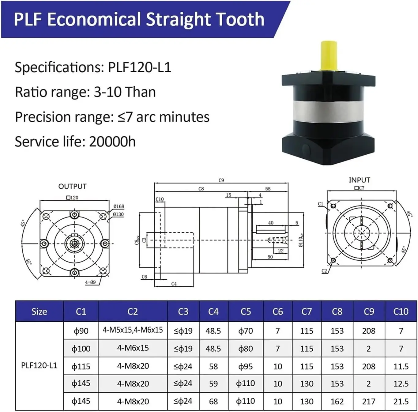 Plf120 120Mm High Precision Torque Planetary Speed Reducer Gearbox 3:1~100:1 Planetary Reducer Gearbox For Servo/Stepper(35 To