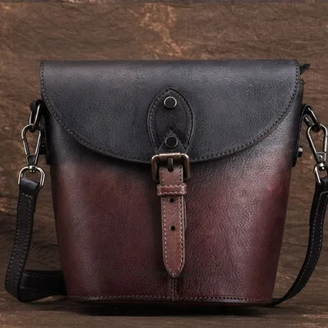 

2025 New Retro Leather Women Bag Small Handbag Art Bucket Bag Female Shoulder Messenger Bags Original Handmade