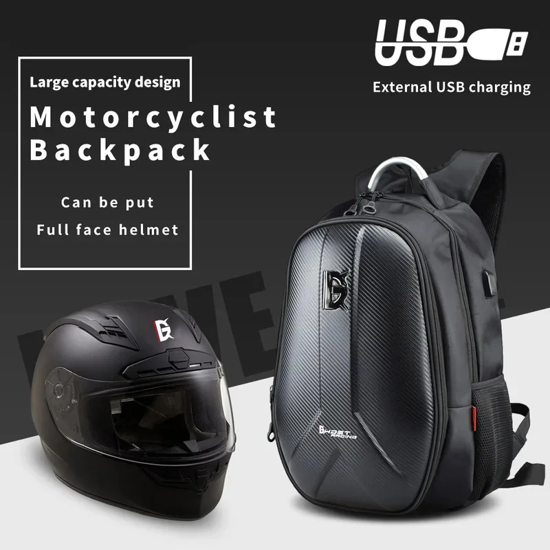 Unisex Motorcycle Backpack Large Capacity Hard‑Shell Helmet Compartment Waterproof Motorbike Rucksack Shock‑Resistant Travel Bag
