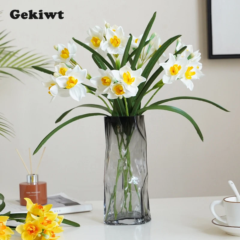 3/5/10 Uds. Flores de narciso artificiales, narciso blanco, flor de primavera, arreglo floral de seda falsa para decoración del hogar, boda y exteriores
