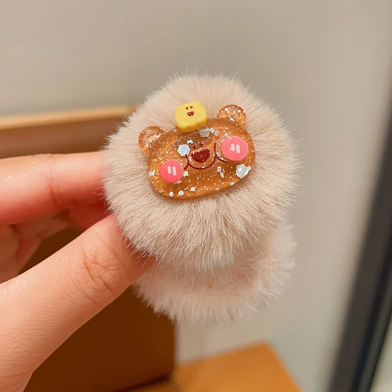 1PCS Cute Colorful Fur Ball Cartoon Animals Girls Kids Elastic Hair Bands Children Hair Ties Hair Accessories Baby Headwear