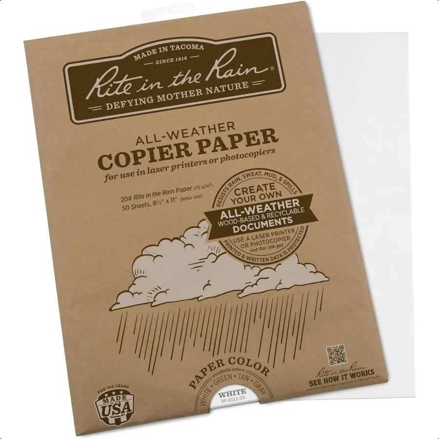 

Weatherproof Laser Printer Paper 8.5" x 11" 20# White 50 Sheet Pack No. 851150