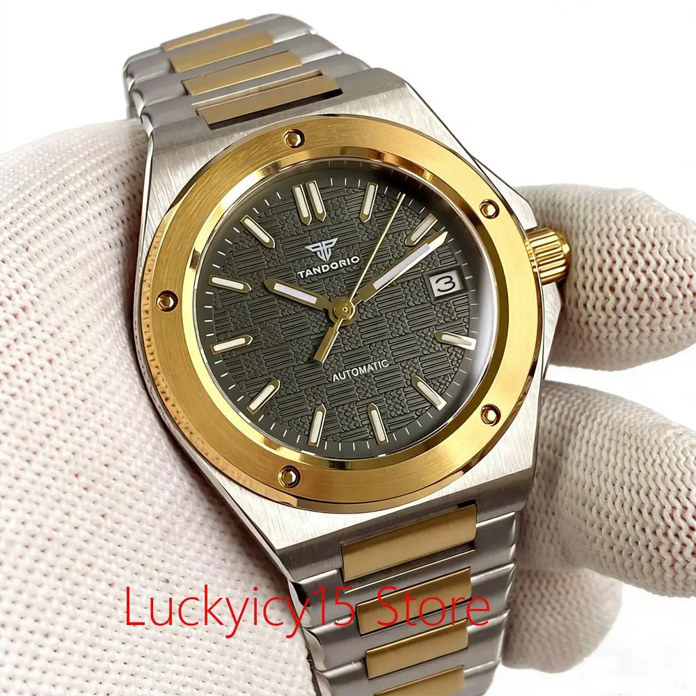 Tandorio Two Tone Gold Case Japan NH35A Automatic Men Watch Sapphire Glass 200m waterproof Wristwatch Steel Bracelet 40mm