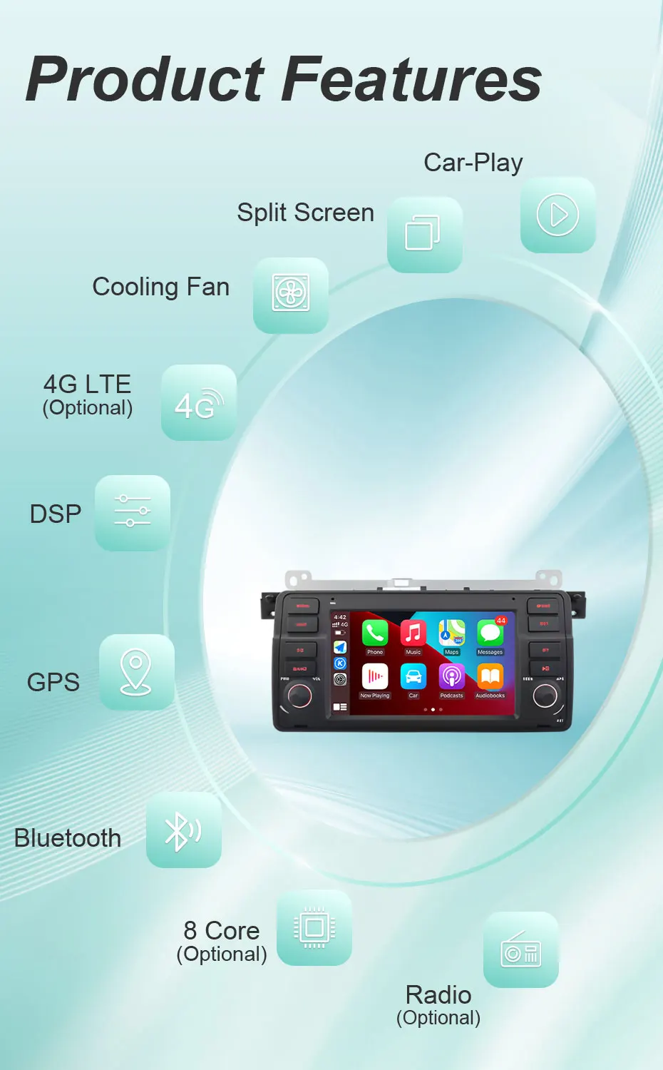 7-Zoll Android 16 Autoradio für BMW E46 3er-Serie 318 320 325 330 335 M3 1998-2005 GPS-Navigation WLAN Bluetooth FM Touchscreen Auto-Stereoanlage – Detail 7