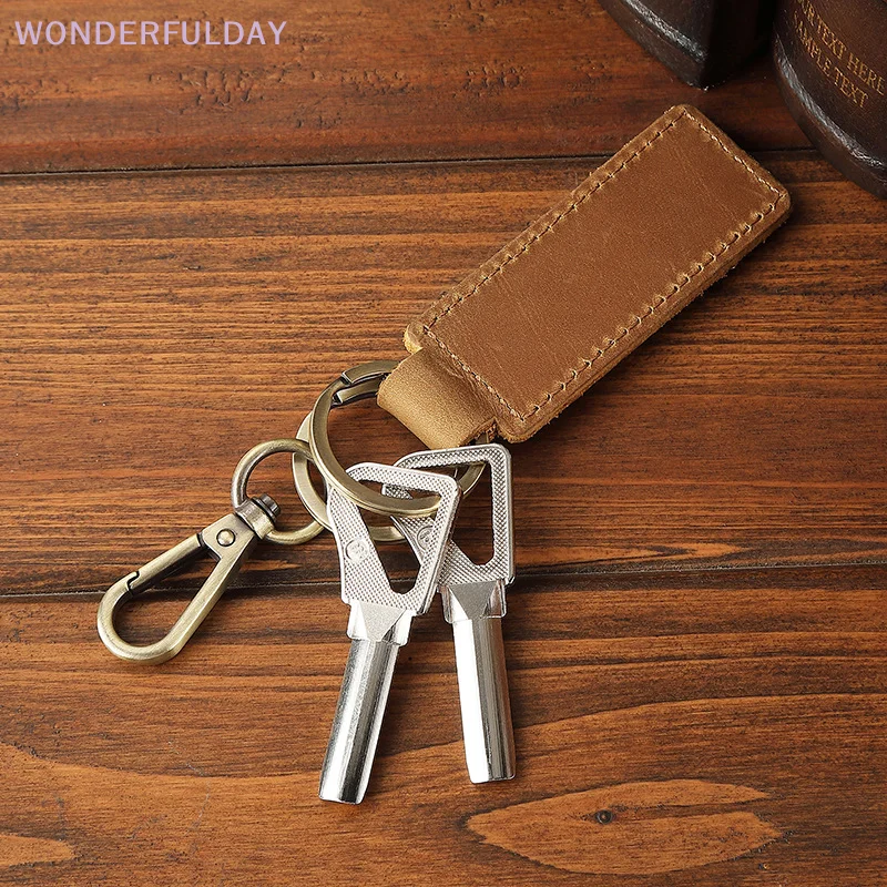 New Genuine Leather Retro Cowhide Keychain Metal Lobster Clasp Pendant Fashion Personalized Anti-lost Car Keyring Keyholder