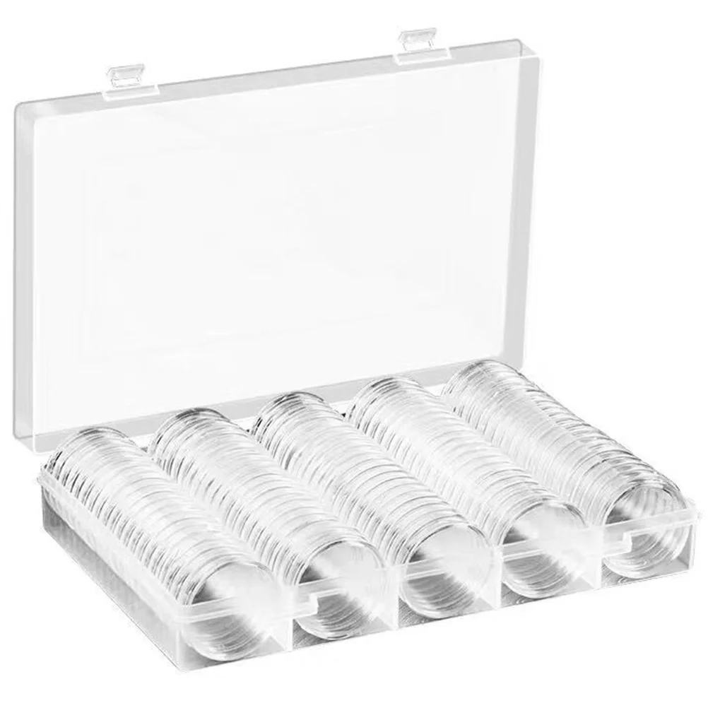 

100pcs Clear Coin Containers Transparent Display Cases with Lid for Storage Organizer Collector Supplies Key Safe Box