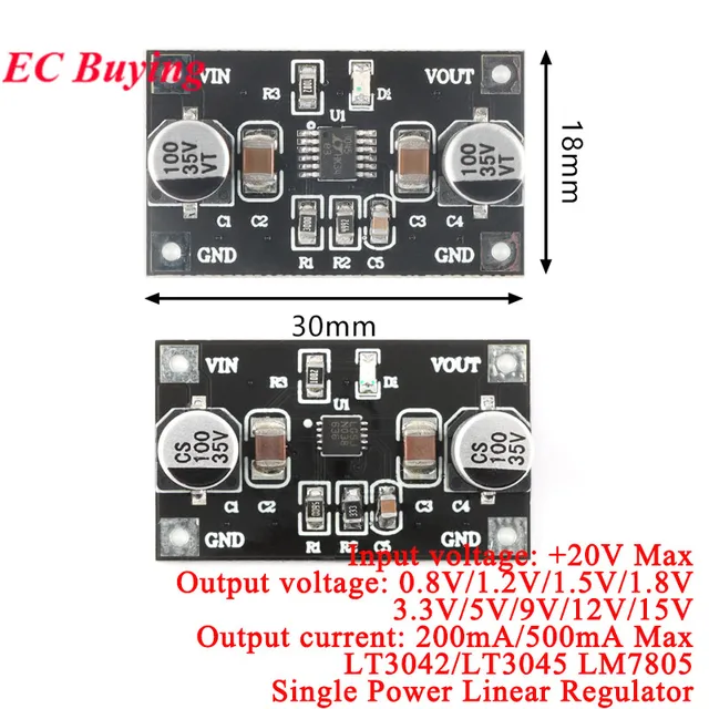 5 sztuk/1 sztuk LT3042 LT3045 pojedynczy moduł regulatora liniowego mocy 3.3V 5V 12V niski poziom hałasu tętnienie częstotliwości radiowej listwa zasilająca 200mA 500mA