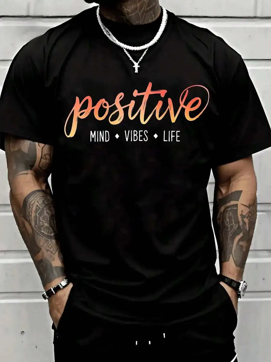 Casual Style, Mens Clothes, Positive Mind Vibes Life Design, Everyday Wear, Graphic Tee,Ropa De Hombre,Gift For Him