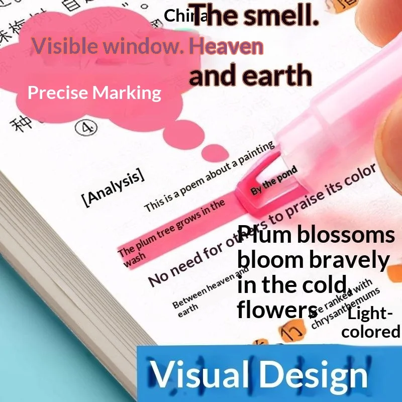 5Pcs Clear View Highlighter Pens Double Head Soft Light Colors Visible Tip For Precise Marking For Students, School And Office