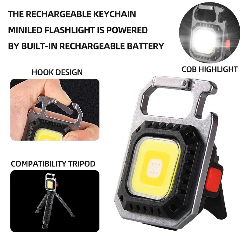 Multi-Functional Mini Portable Keychain Flashlight Waterproof Magnetic Strong Light USB Charging Emergency Working Light Outdoor