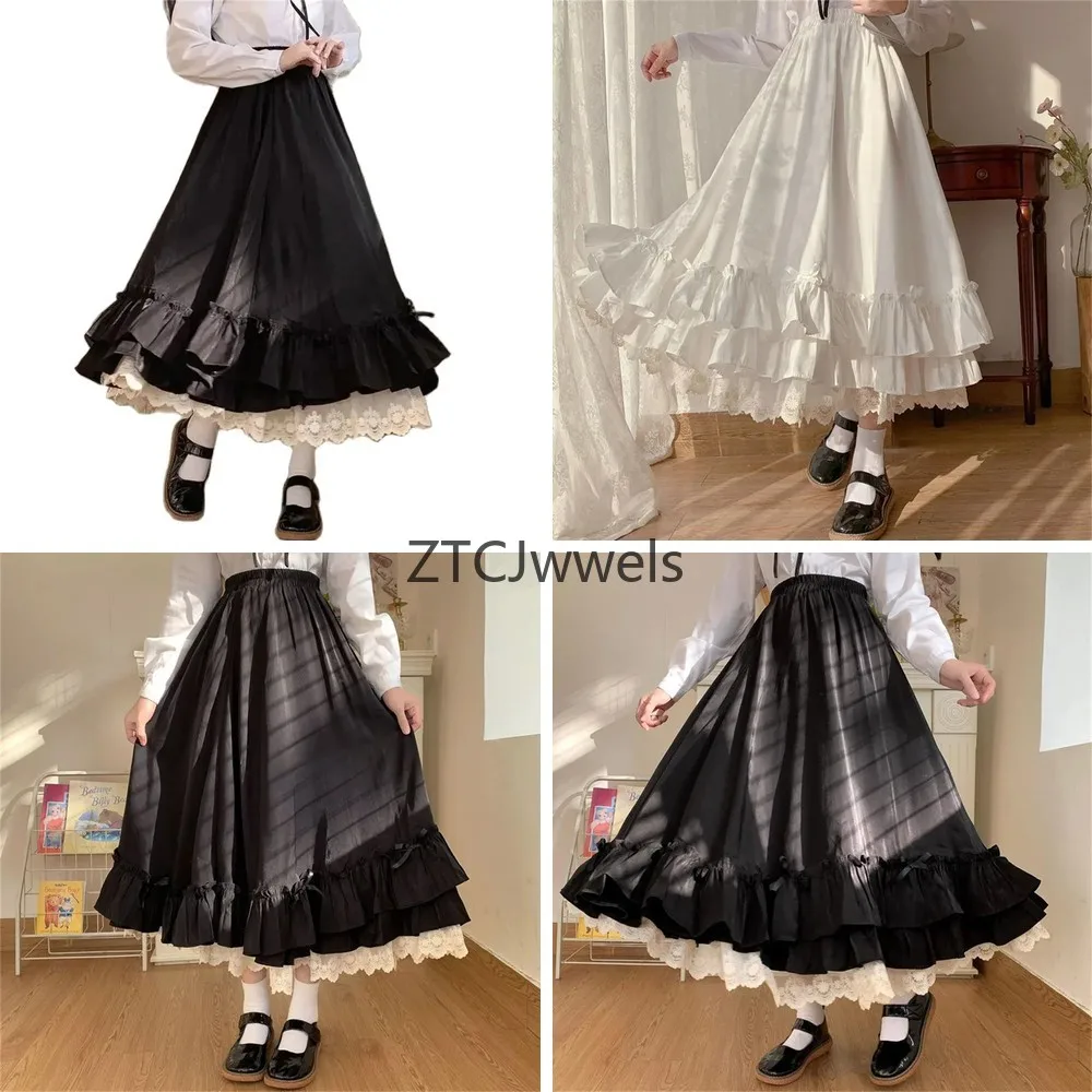 

Elegant French Retro Double Layer Lace Ruffle A Line High Waist Cosplay Skirt for Halloween Masquerade Party