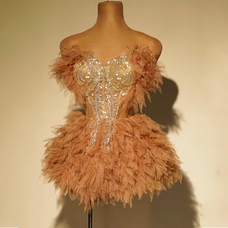 

Fashion Sequined Strapless Puffy Party Dress Dress Women Singer Gogo Dancer Costumes Stage Rave Outfit Drag Queen Wear