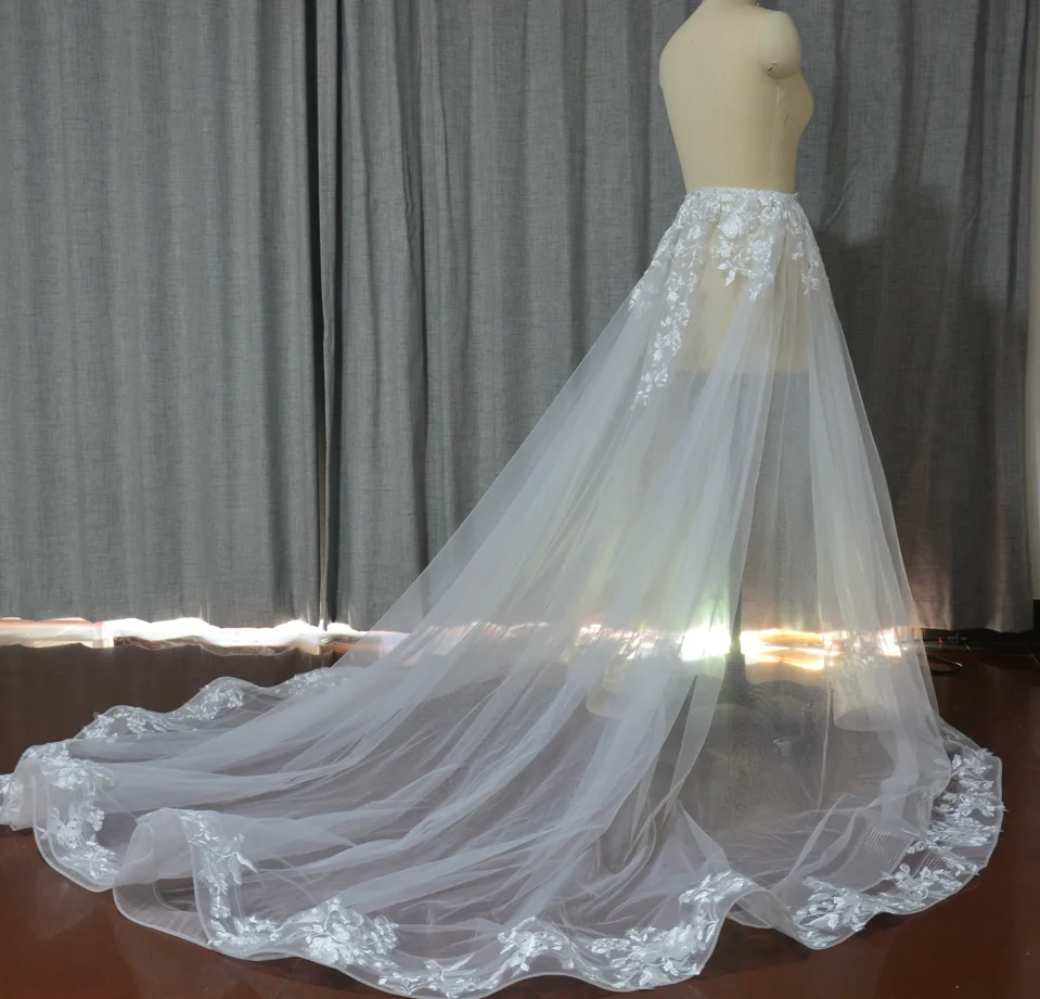 2layers tulle removable skirt wedding detachable train,bride horsehair overskirt,horsehair train,lace bridal tail petticoat