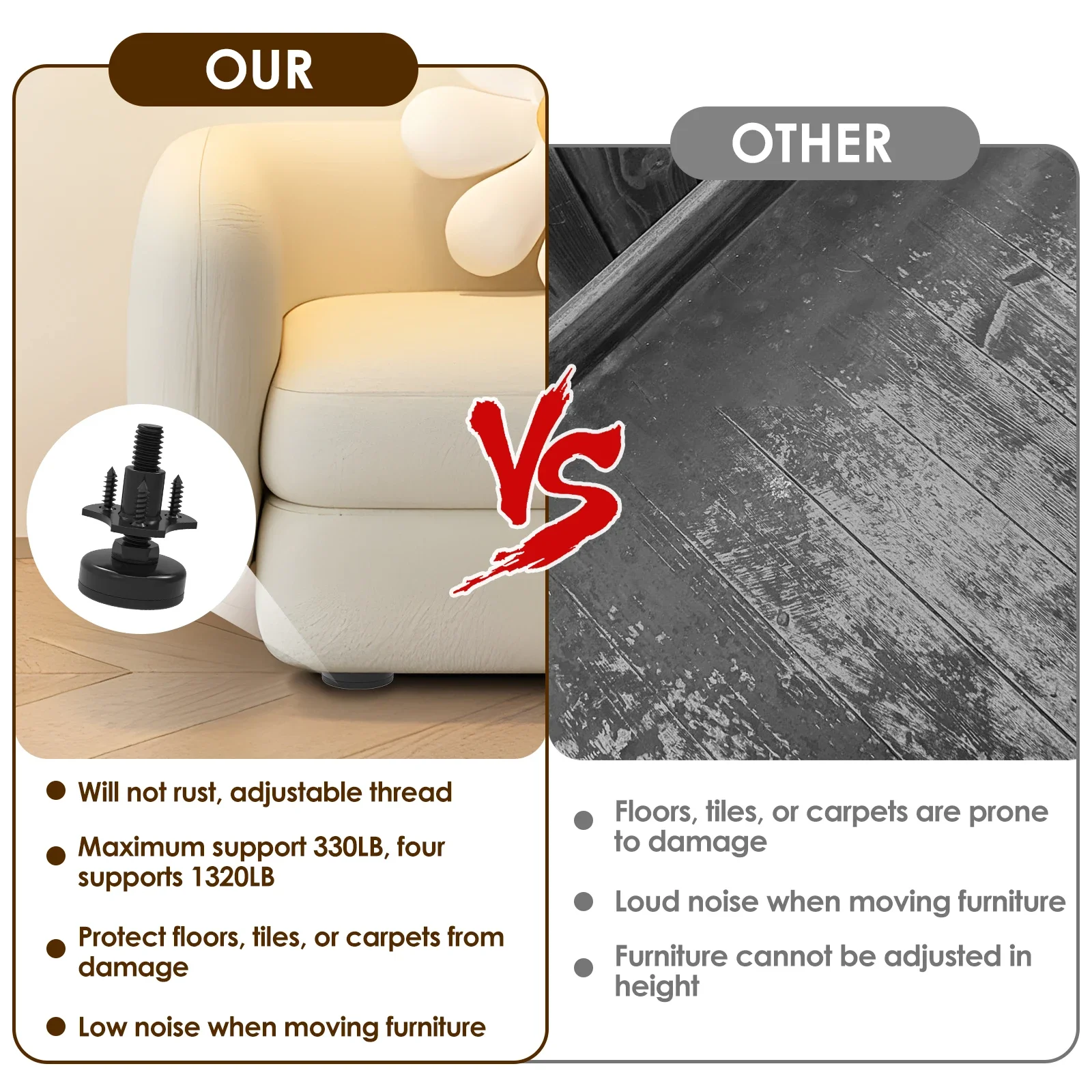 8/4 pces móveis perna nivelamento pés mesa cadeira niveladores de perna altura ajustável pode suportar 1320 lbs para armários sofá mesas