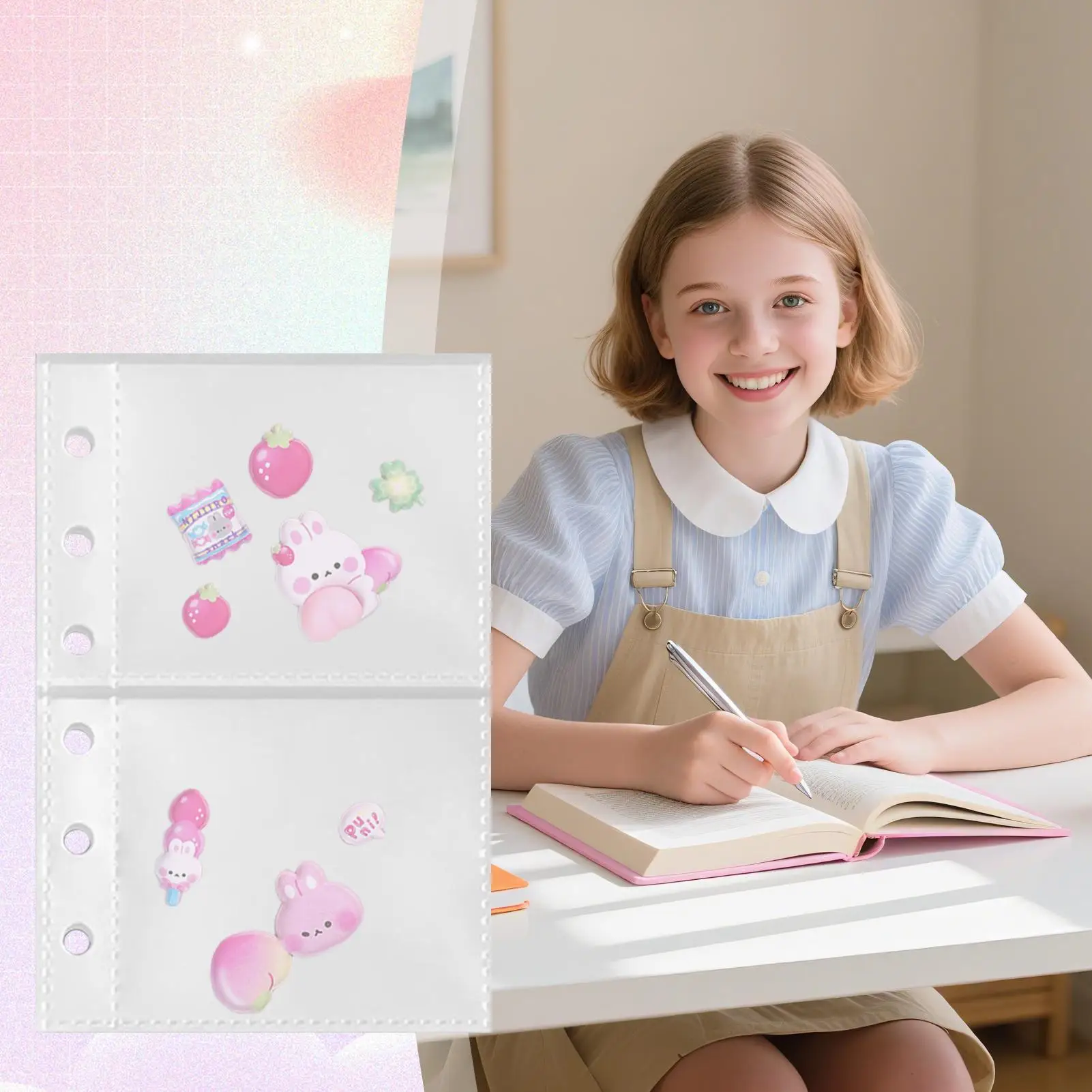 Clear Binder Pockets 10 Pieces Organizer Anti-Loss Pockets For 6-ring Binder For Invoice Tax Documents Homework Project Reports