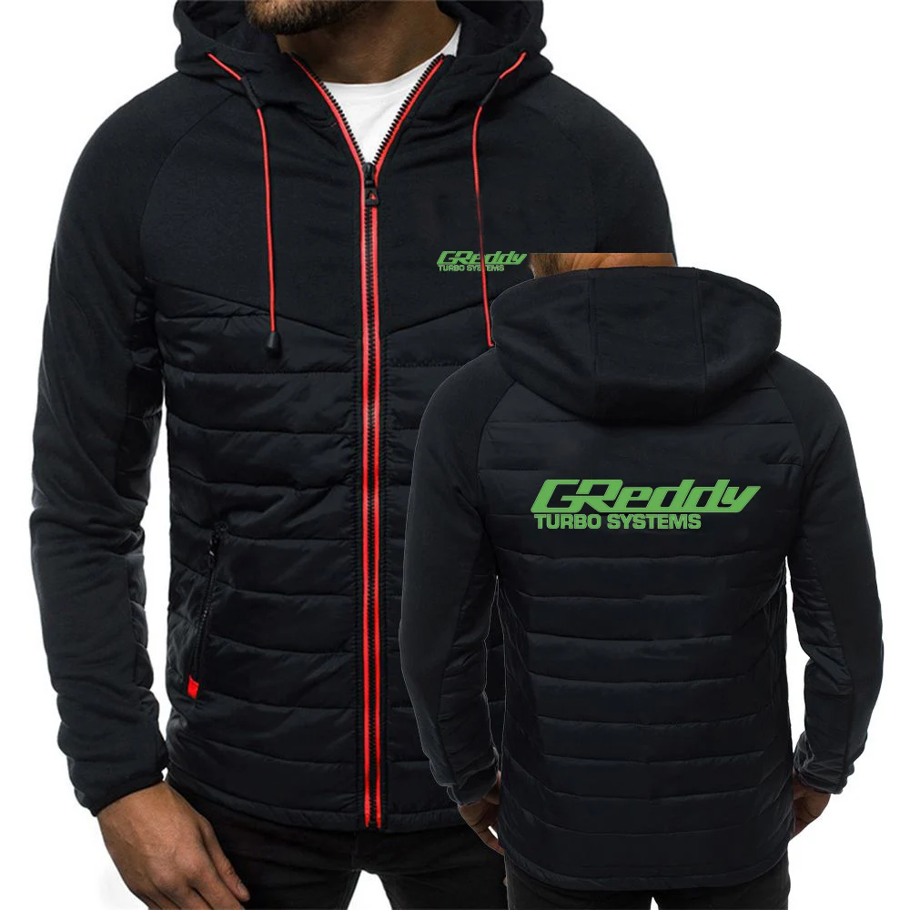 GReddy Turbo Systems 2024 Men New Autumn and Winter Popular Patchwork Seven-color Cotton-padded Jacket Hooded Coats Printing Top