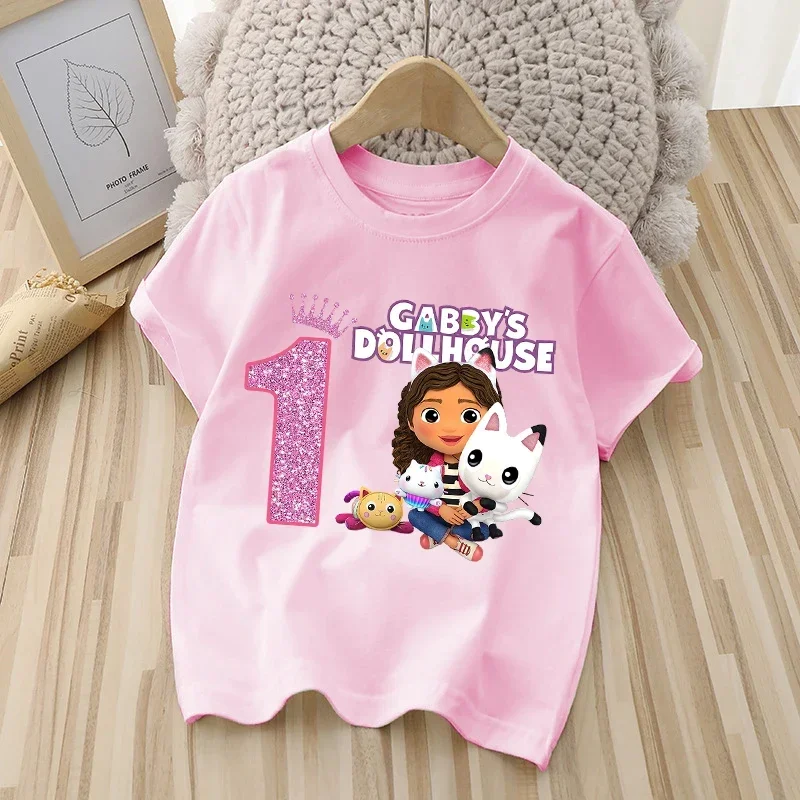 

Gabby Dollhouses Girls Cartoon T-shirt 2025 Summer Kids Cute Casual Tee Children Fashion Printed Clothes Anime Kawaii Top Gift