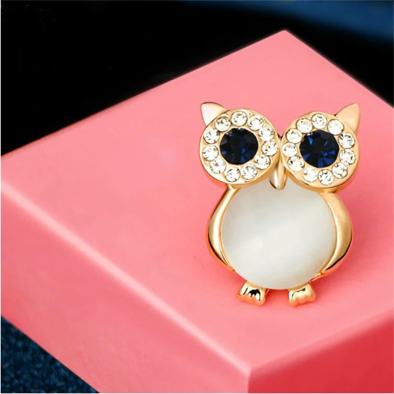 Fashion Owl Brooch Crystal Opal Stone Animal Brooches Pin for Women Girls Jewelry Suit Clothing Buckle Accessories