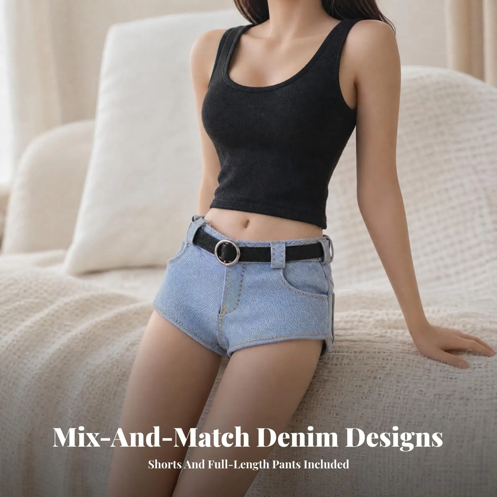 1/6 Scale Action Figure Shorts Cotton Denim Vest Outfit for Female Collectible Doll Clothes Set
