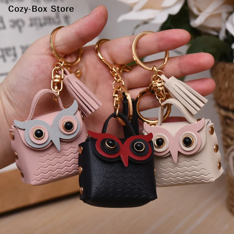 [ZY]Cute Key Bag Owl Coin Purse Mini School Bag Car Key Chain Pendant Lady Wallet Leather Coin Purses Coin Purse Keychain[ZY]