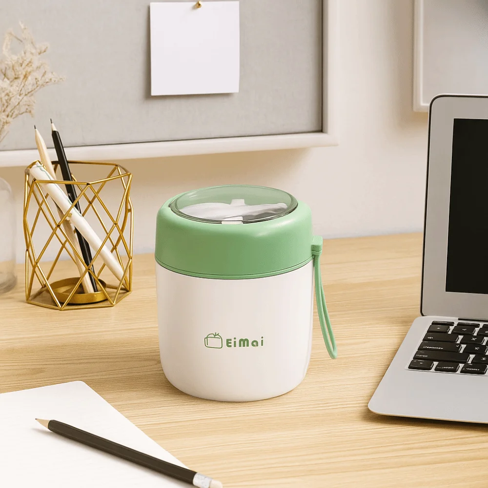 

Portable Breakfast Cup 304 Stainless Steel Leak-Proof Stainless Steel Lunch Box Sealed with Spoon Thermal Lunch Box Travel