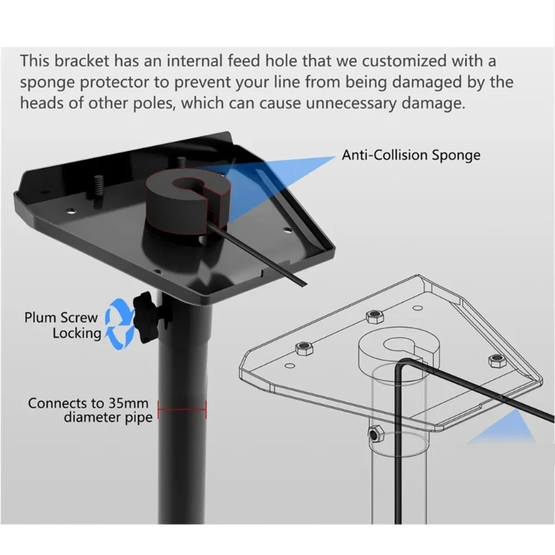 Adjustable Roof Rack Mounting Bracket for Gen 3 Satellite Dish Antenna Mast Poles, Outdoor Use Improve Signals Reception