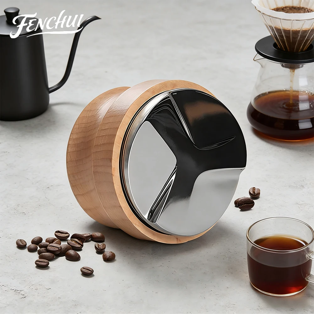 

FENCHUI Coffee Distributor Espresso Distribution Tool Leveler 3 Angled Slopes Adjustable Palm Tamper Fits 51/53/58mm Portafilter