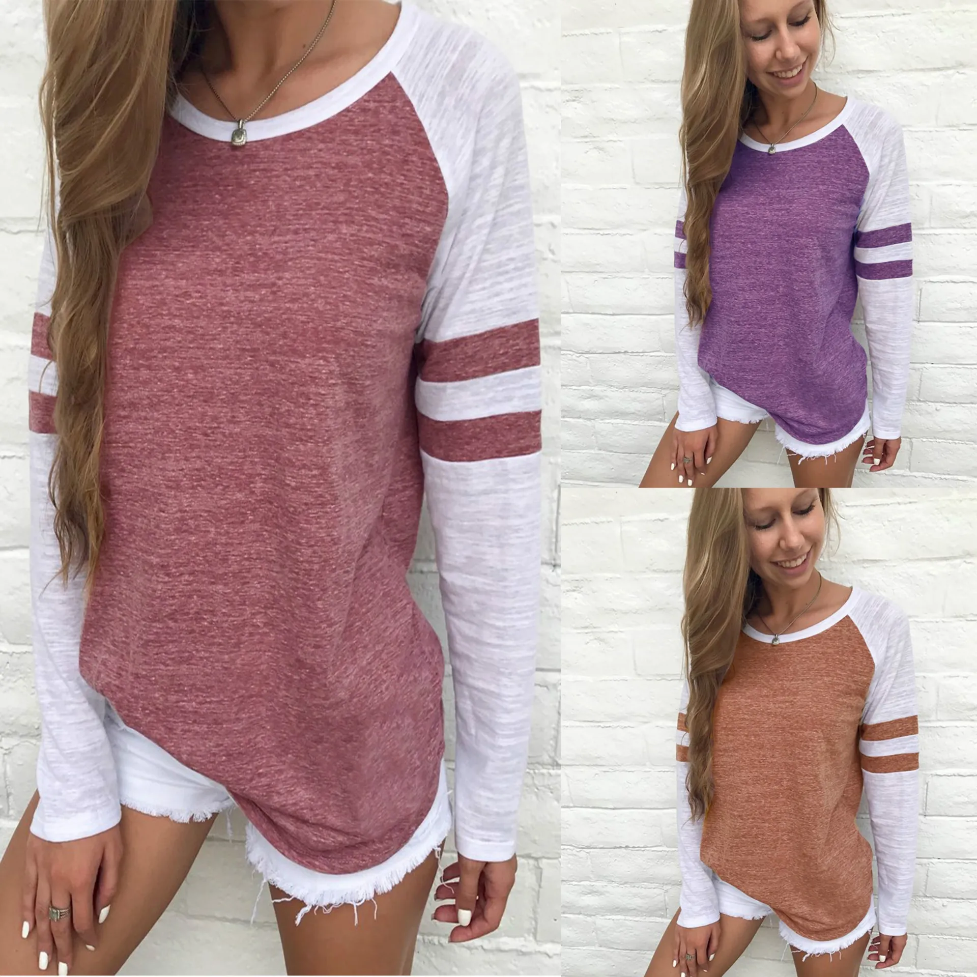 Tshirts Superior Quality spring/summer O Neck Long Sleeve Loose Striped Fashion Cheap Sale Ladies Tops Dropshipping SMR9036