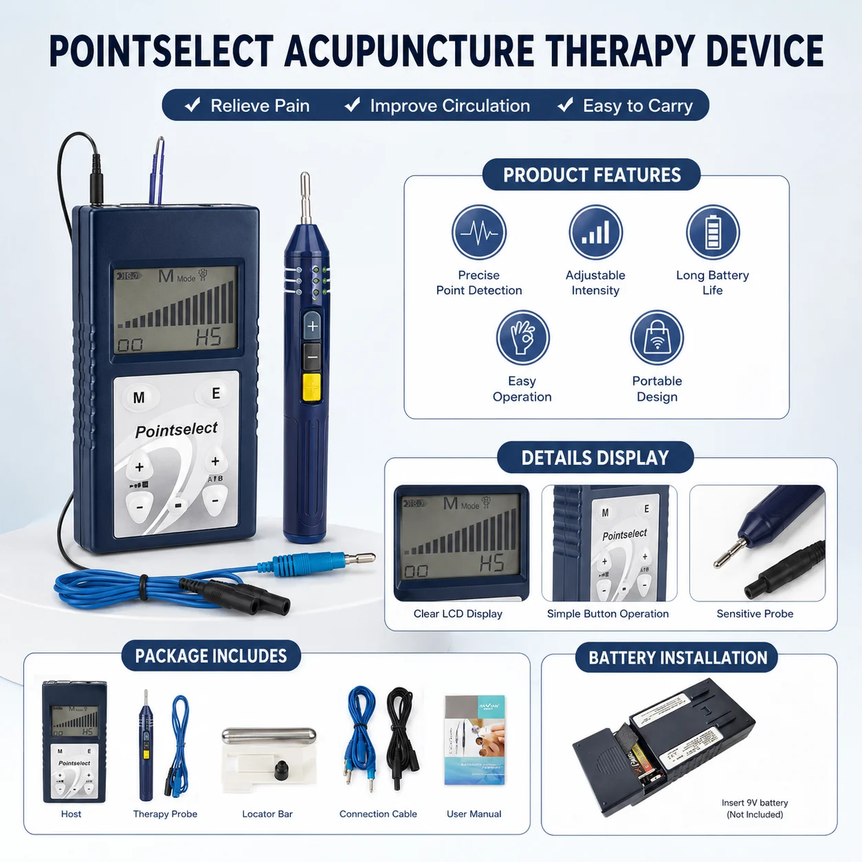 Pointoselect  Digital Acupoint Finder for Auricular Body Therapy with TENS Stimulation LCD Meridian Detector and Ear Care