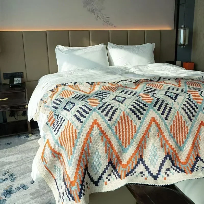 Boho Plaid Blanket Simple Throw Winter Warmer Blankets Decorative Sofa Cover Knitted Soft Shawl for Office Breaking Napping