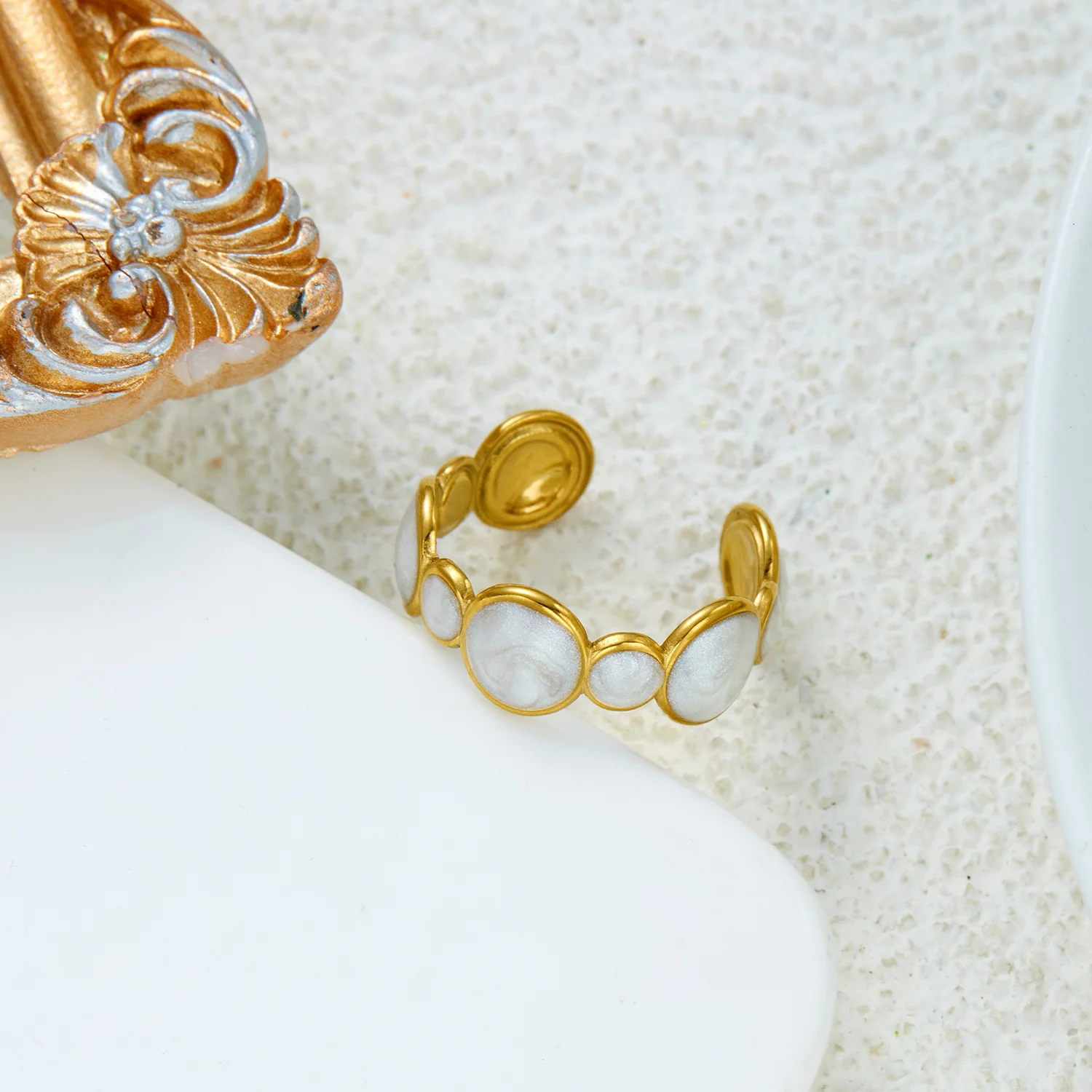 Women's Imitation Pearl Drop Enameled Open Ring