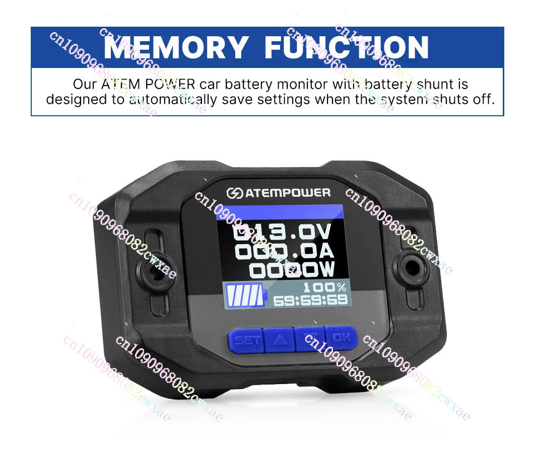 Atem Power 12V 200A Car Battery Measuring Meter Voltage Current Power Real-Time Indicator Monitor