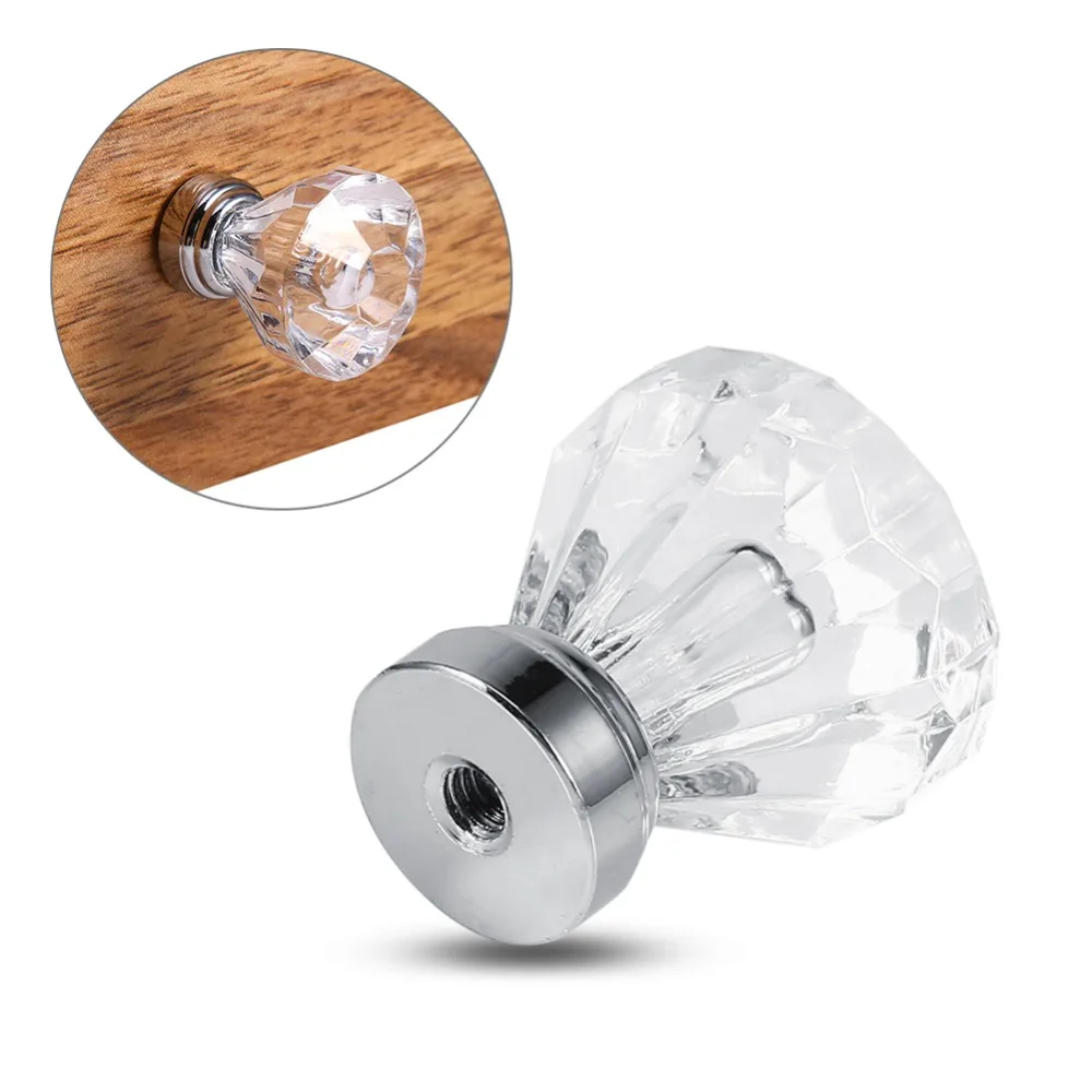 16pcs Diamond Shape 25*30mm Cabinet Knobs Oval Crystal Clear Cabinet Handles Glass Drawer Pulls Bathroom Cabinet