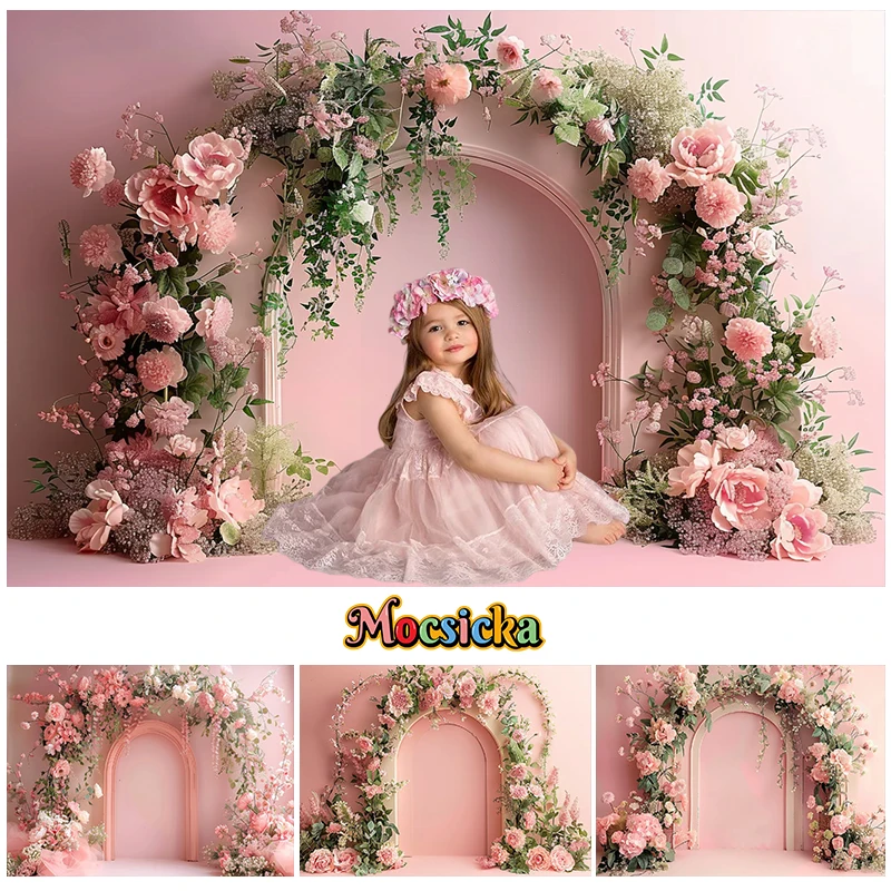 Mocsicka Photography Background Spring Pink Arch Floral Wedding Maternity Adult Child Art Portrait Decor Backdrop Photo Studio