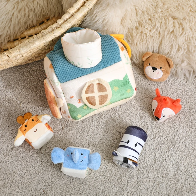 Plush Animal Simulation Farm House Set Toys Montessori Baby Toys Promote Sensory Fine Motor Development Toys Gifts for Newborns