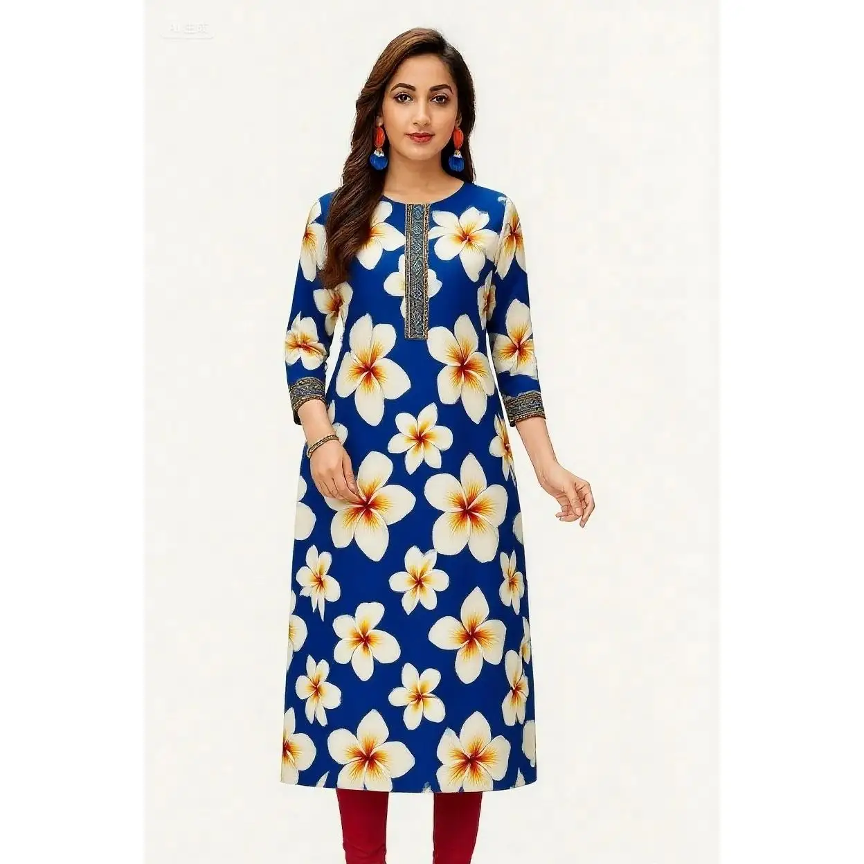 2026 Dress kurt women's fashionable and elegant long sleeved straight tube casual round neck colorful pattern noble skirt