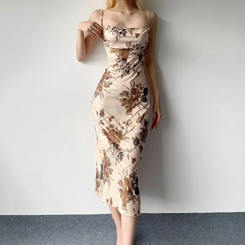 Floral Bodycon Dress Woman Summer Clothes Sexy Sleeveless Elegant Party Long Dresses for Womens Aesthetic 2024