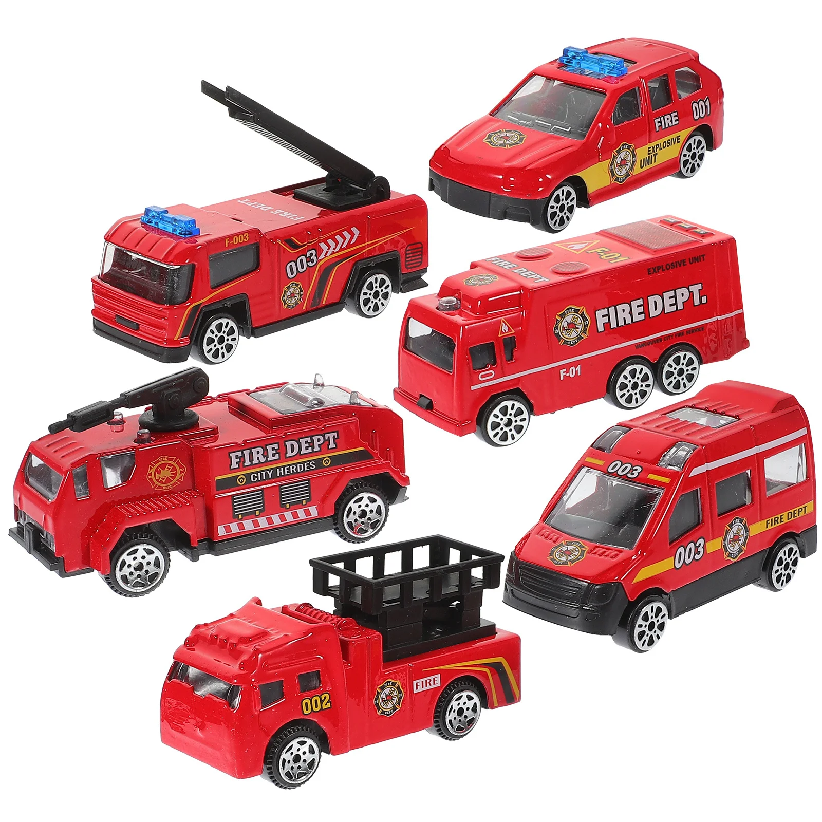 6 pçs conjunto de motor de incêndio simulação carro puxar para trás inércia crianças coleção decoração presente liga veículo