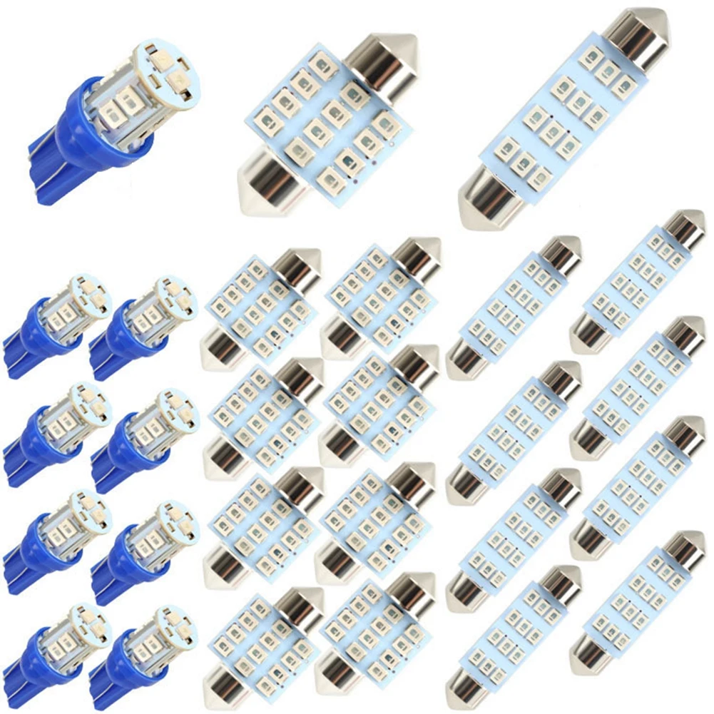 24Pcs Blue T10 31MM 41MM Dome Light Bulb LED Car Bulb Kit Set Interior Replacement Bulbs for Door Courtesy License Light