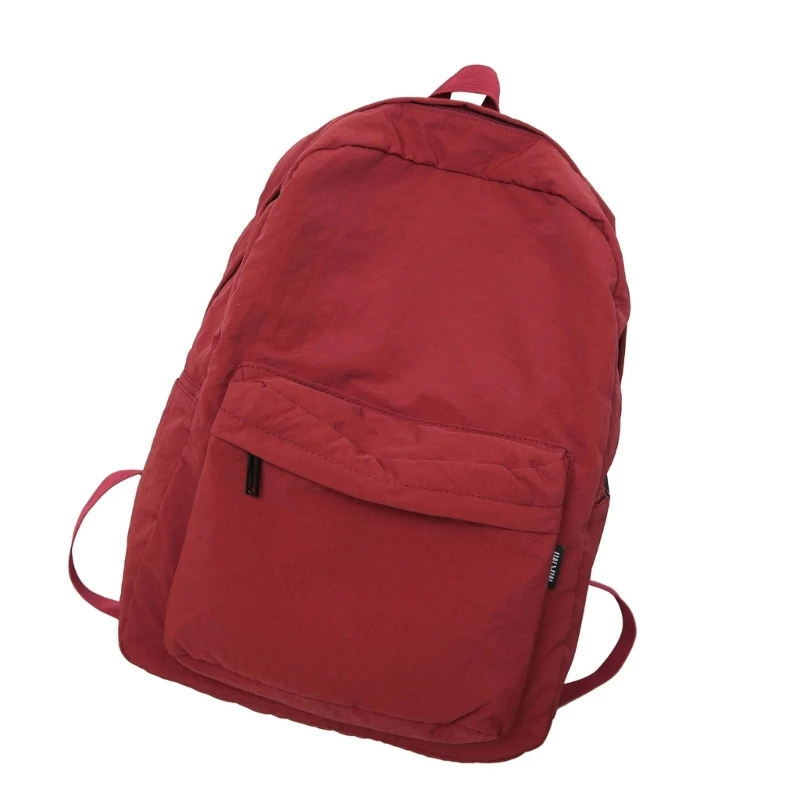 E74B Mochila escolar simples cor sólida para adolescentes Mochila nylon plissada japonesa lavada