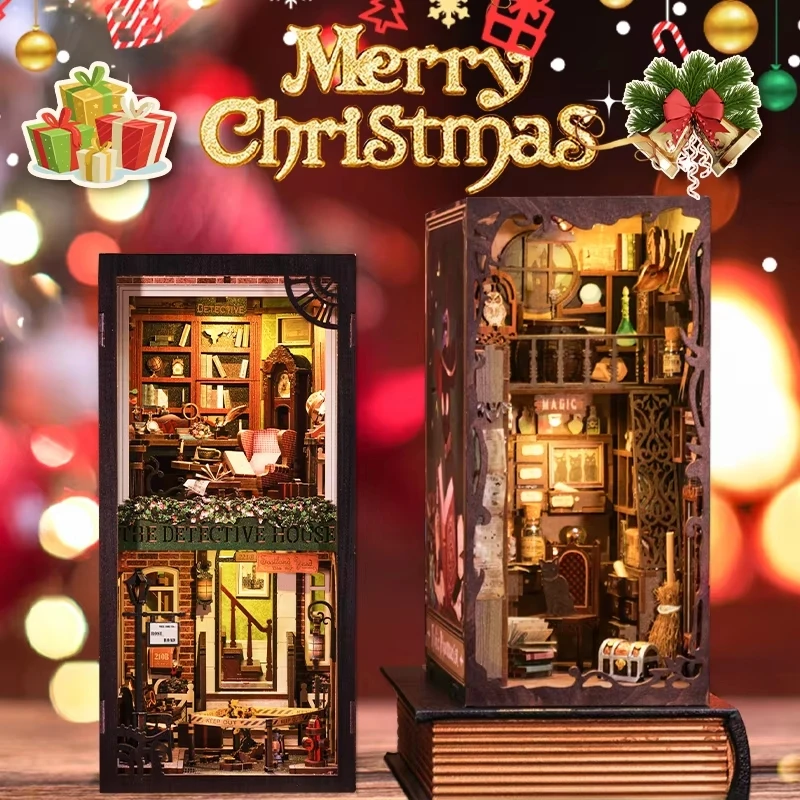 CUTEBEE DIY Book Nook Kit  Miniature Dollhouse Book Nook Touch Lights with Furniture for Christmas  Party Family Child Gifts