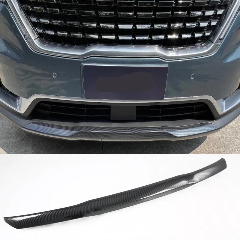 For Kia Carnival KA4 2021 2022 ABS carbonfiber Exterior Parts Strip Front Bumper Molding Lower Grille Protector Stripes Trim