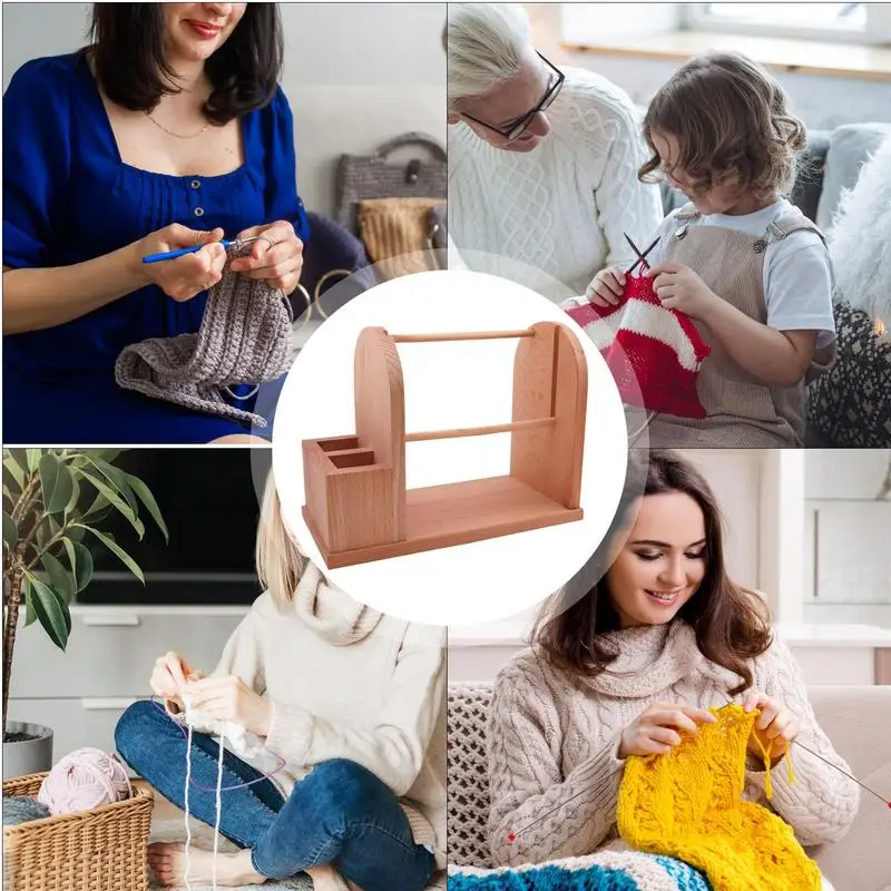 Supporto porta filato |   Porta filato doppio girevole all'uncinetto |   Organizer per riporre filati in legno con slot per lavorare a maglia all'uncinetto